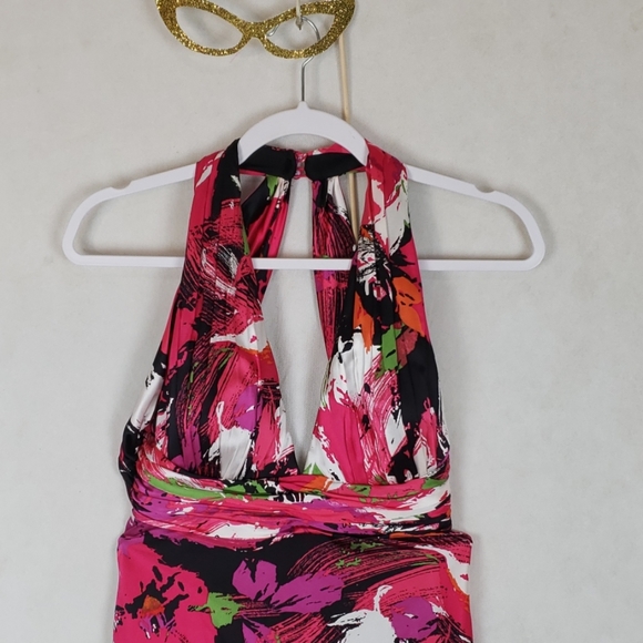 Vtg LAURA VANN FLORAL BODY CON HALTER TOP DRESS XS - Picture 2 of 7